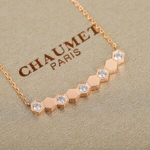 Rose Gold Hexagon Necklace with Crystals